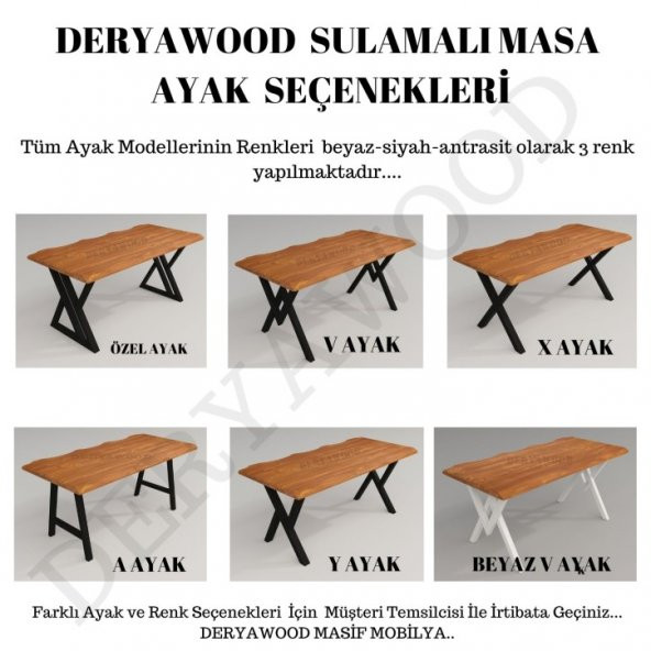 Deryawood Masif Ahşap Laurus Sulamalı Mutfak Masası Beyaz Ayak  85*160*76cm ürün görseli 1
