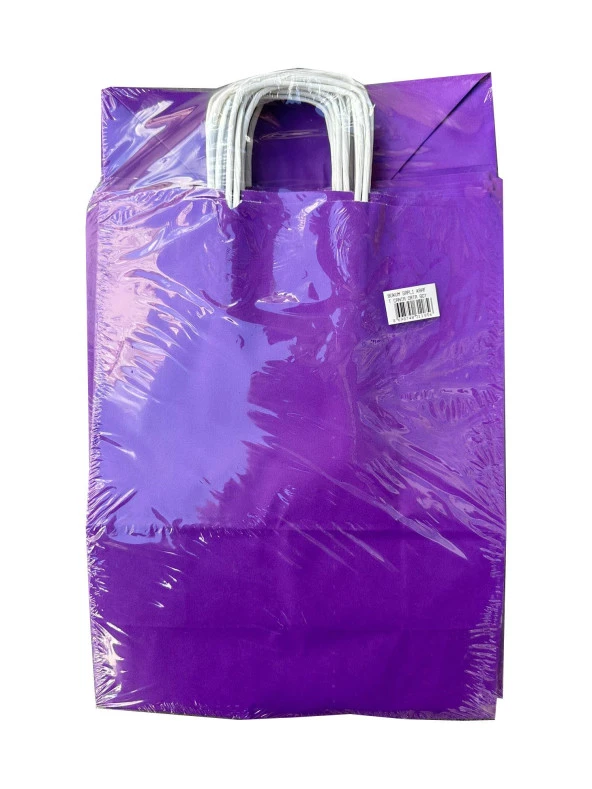Büküm Saplı Kraft Kağıt Çanta Karton Hediyelik Poşet Torba - Mor - 18x24 Cm. - 25 Adetlik Paket ürün görseli 1