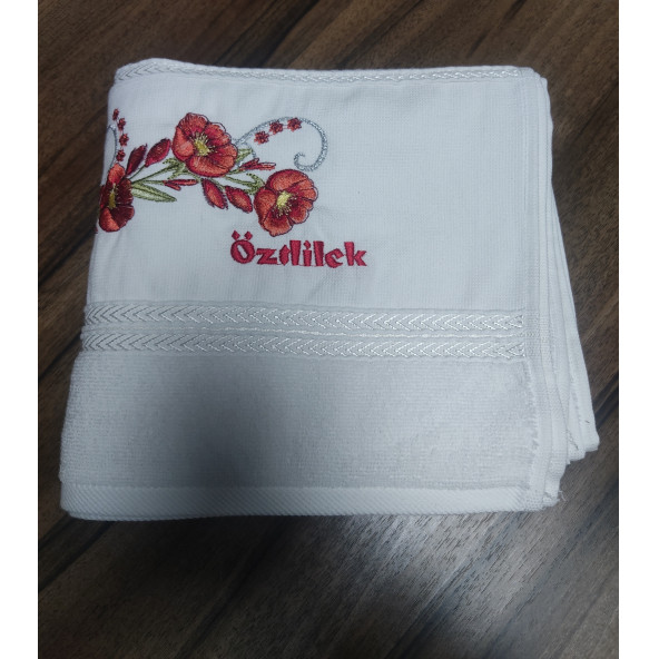 ÖZDİLEK NAKIŞLI ÇEYİZLİK HAVLU KIRMIZI RENK ürün görseli 1