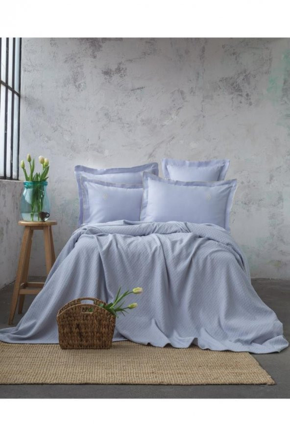 Apricitas Home Pery Blue Çift Kişilik 100 Pamuk Pike Takımı ürün görseli 1