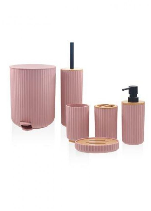 THE MİA STRİPE BANYO SETİ PEMBE 6 PARÇA ürün görseli 1