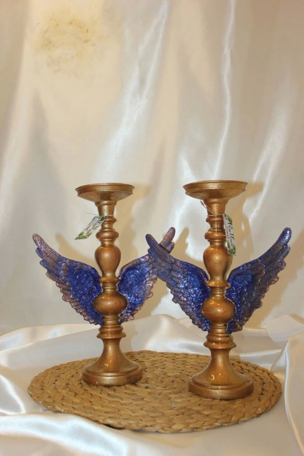 Mumluk Şamdan Melek Kanatlı Elİşi Hand Made 2 li Yılbaşı Noel Yeni Yıl ürün görseli 1
