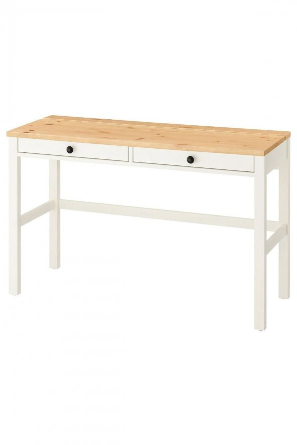 Çalışma Masası, Beyaz Açık Kahverengi HEMNES 120x47 2 Çekmeceli Masif Ahşap ürün görseli 1