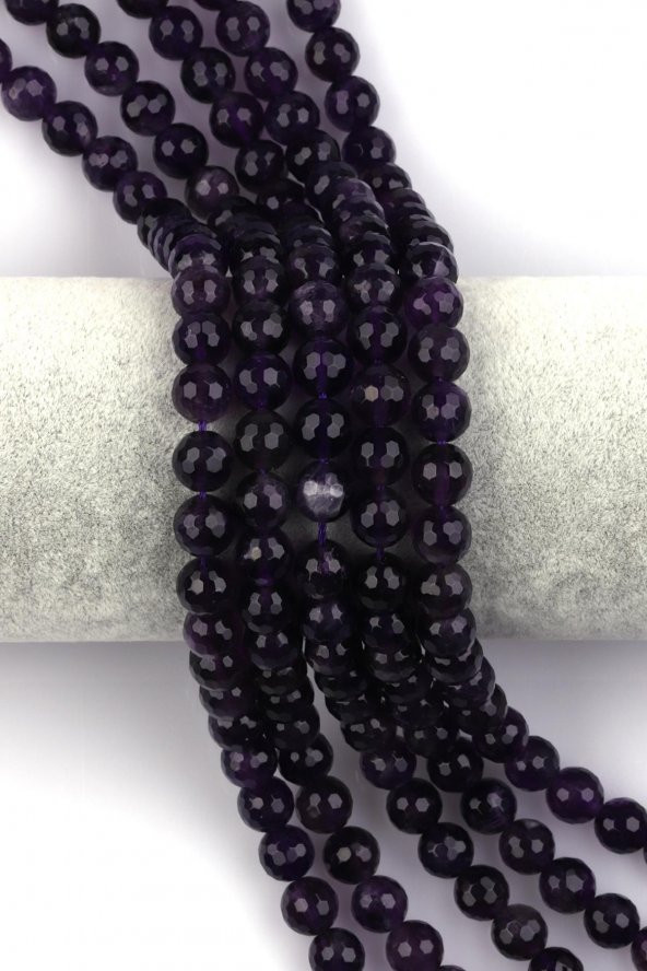 Ametist ( A Kalite ) Doğal Taş Dizi 8 mm Fasetli Küre Kesim ürün görseli 1