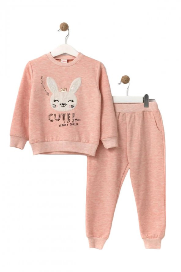 MiniLoox Kız Bebek Cute Tavşan Baskılı Pembe Eşofman Takımı ürün görseli 1