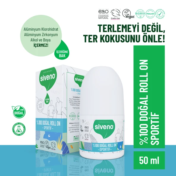 Siveno %100 Doğal Roll-On Sportif Sporcu Deodorant Ter Kokusu Önleyici Bitkisel Lekesiz Vegan 50 ml ürün görseli 1
