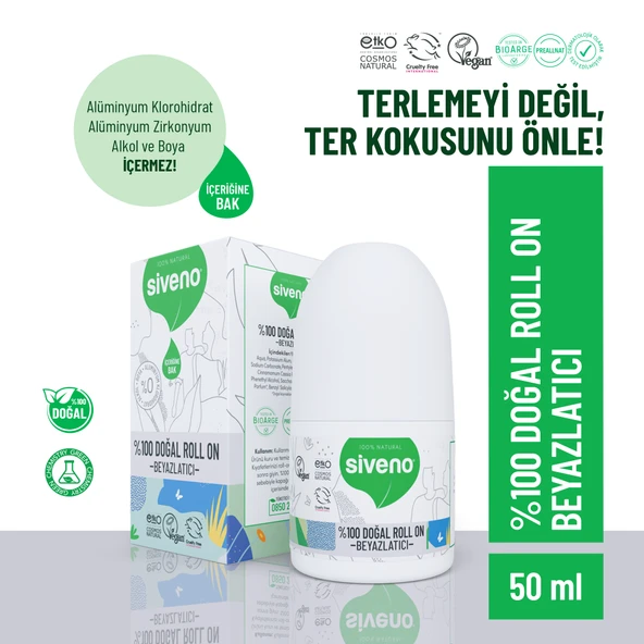 Siveno %100 Doğal Roll-On Beyazlatıcı Etkili Deodorant Ter Kokusu Önleyici Bitkisel Lekesiz Vegan 50 ml ürün görseli 1