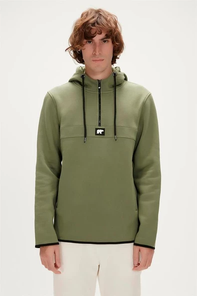 Bad Bear DEFENCE HALF-ZIP HOODIE THYME Erkek Sweatshirt Haki S-XXL ürün görseli 1