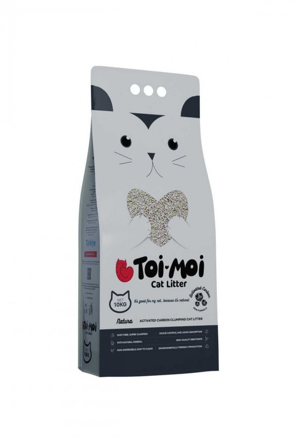 Toi Moi Natura Grey Aktif Karbon Kedi Kumu 10 Kg ürün görseli 1