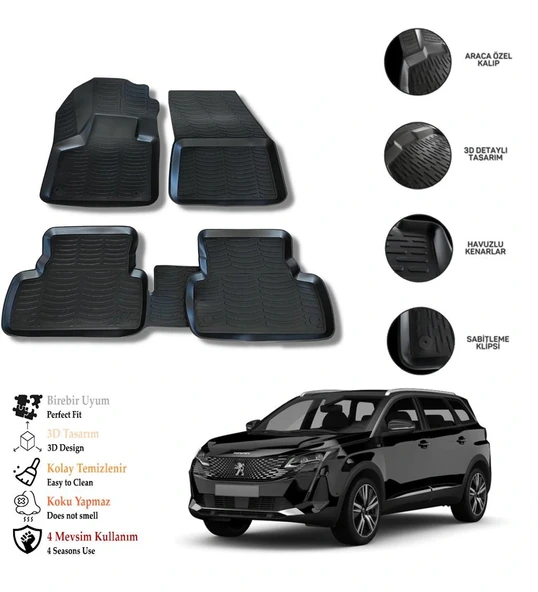 Peugeot 5008 2023 3D Havuzlu Paspas OTL ürün görseli 1