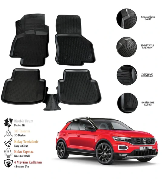 Vw T-Roc 2023 3D Havuzlu Paspas OTL ürün görseli 1