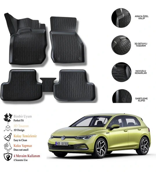 Vw Golf 8 E-Tsı Otomatik 2022 3D Havuzlu Paspas OTL ürün görseli 1