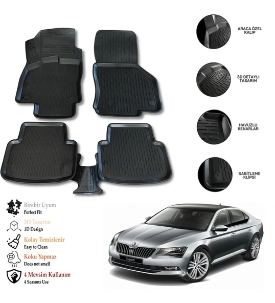 Skoda Super B 2023 3D Havuzlu Paspas OTL ürün görseli 1