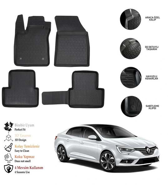 Renault Megane 4 2016 3D Havuzlu Paspas OTL ürün görseli 1