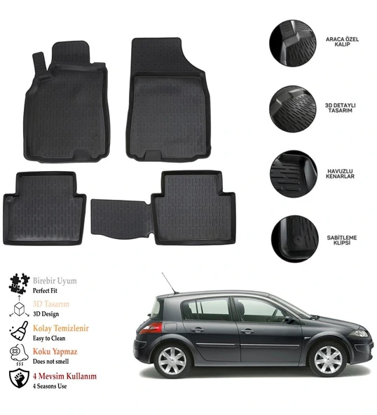 Renault Megane 2 2009 3D Havuzlu Paspas OTL ürün görseli 1