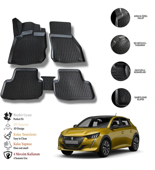 Peugeot 208 2020 3D Havuzlu Paspas OTL ürün görseli 1