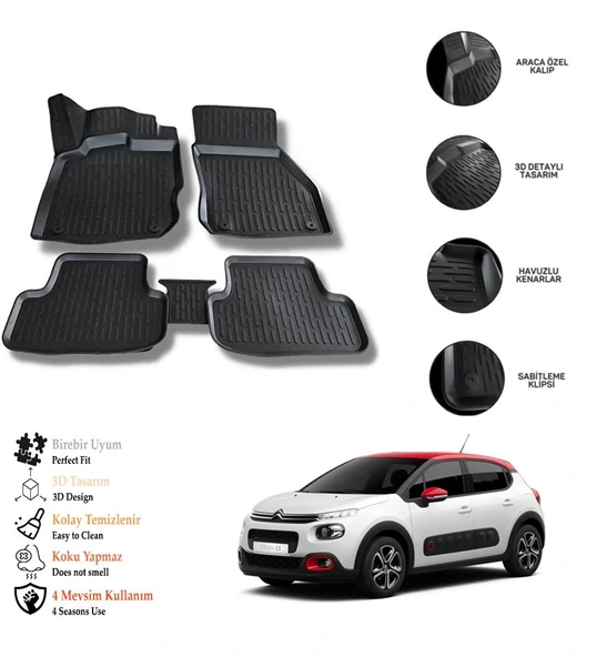 Citroen C3 2010 3D Havuzlu Paspas OTL ürün görseli 1