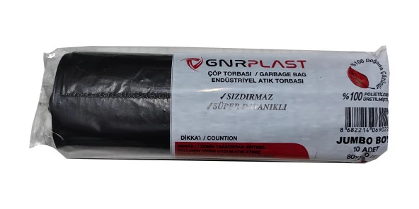 GNR Endüstriyel Jumbo Çöp Torbası Poşeti - 2 Kat - Siyah - 500 Gr. - 80x110 Cm. -10 Adetlik Rulo ürün görseli 1