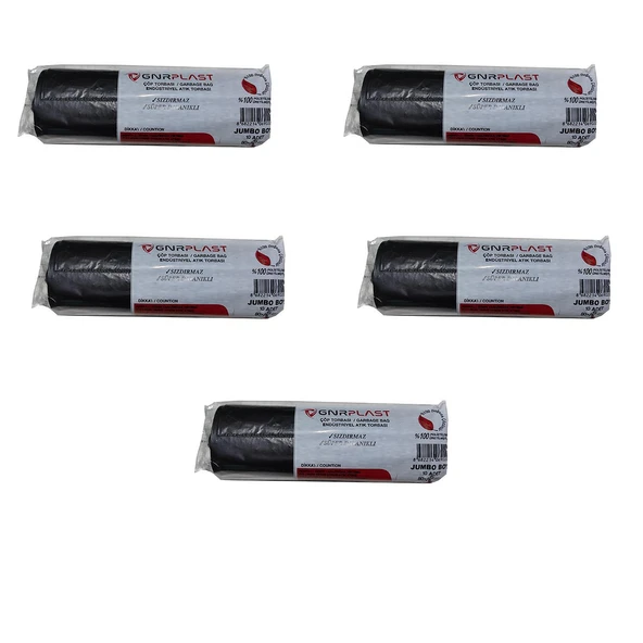 GNR Endüstriyel Jumbo Çöp Torbası Poşeti - 2 Kat - Siyah - 500 Gr. - 80x110 Cm. -10 x 5 Rulo ürün görseli 1
