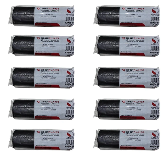 GNR Endüstriyel Jumbo Çöp Torbası Poşeti - 2 Kat - Siyah - 500 Gr. - 80x110 Cm. -10 x 10 Rulo ürün görseli 1
