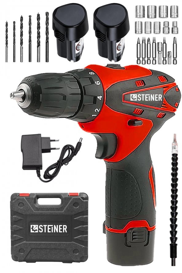 STEİNER Alman Titan 36 V Sjs Çift Metal Şanzuman Çift Akülü Şarjlı Vidalama Matkap + 24 Parça Set ürün görseli 1