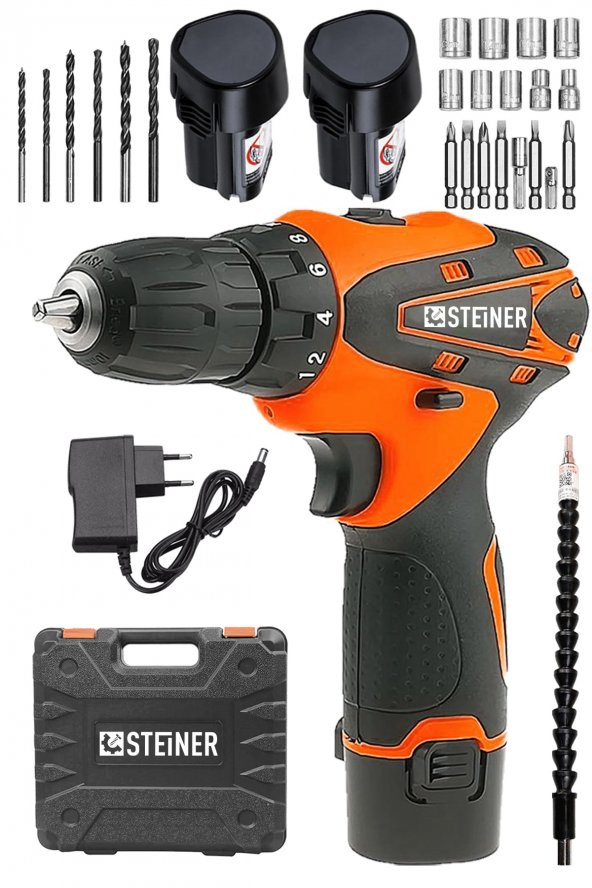 STEİNER Alman Titan 36 V Sjs Çift Metal Şanzuman Çift Akülü Şarjlı Vidalama Matkap + 24 Parça Set ürün görseli 1