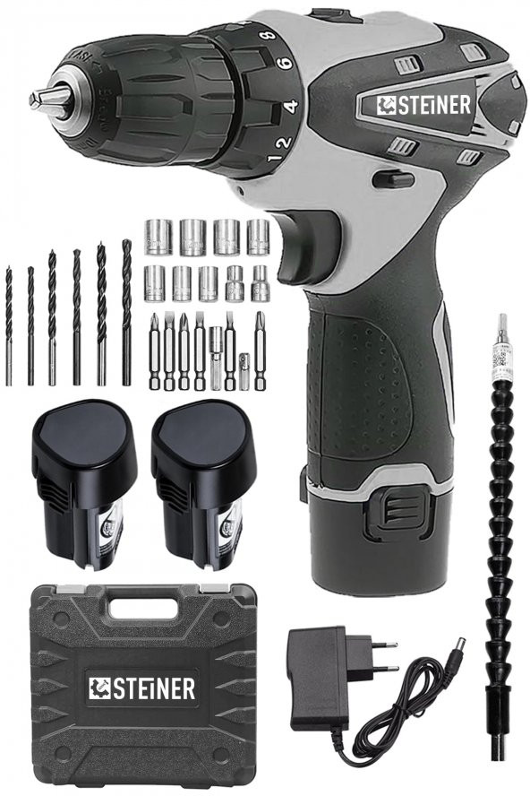 STEİNER Germany Technology 36 V Metal Şanzıman Çift Akülü Şarjlı Vidalama Matkap + 24 Parça Set ürün görseli 1