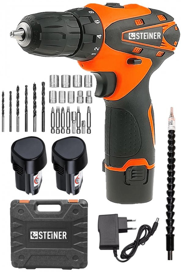 STEİNER Germany Technology 36 V Metal Şanzıman Çift Akülü Şarjlı Vidalama Matkap + 24 Parça Set ürün görseli 1