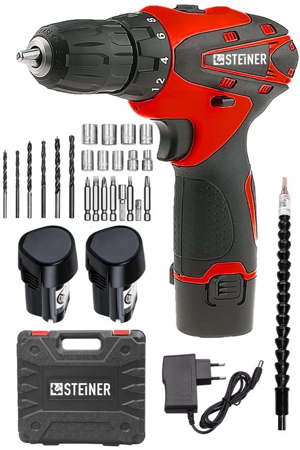 STEİNER Germany Technology 36 V Metal Şanzıman Çift Akülü Şarjlı Vidalama Matkap + 24 Parça Set ürün görseli 1