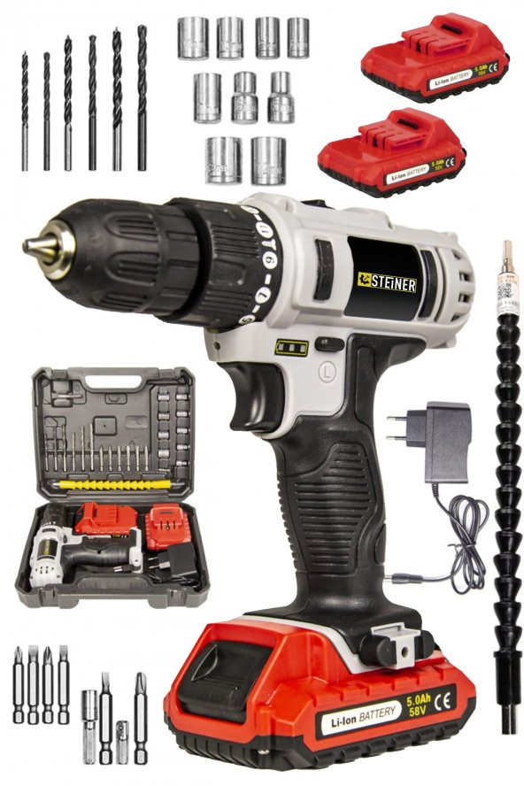 Steiner Alman 58 V 5 Ah Darbeli Metal Şanzıman Çift Akülü Şarjlı