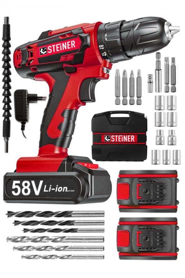 STEİNER Alman V-tech 58 V 5 Ah Çelik Motor Çelik Şanzuman Darbeli Şarjlı Çift Akülü Vidalama Matkap ürün görseli 1