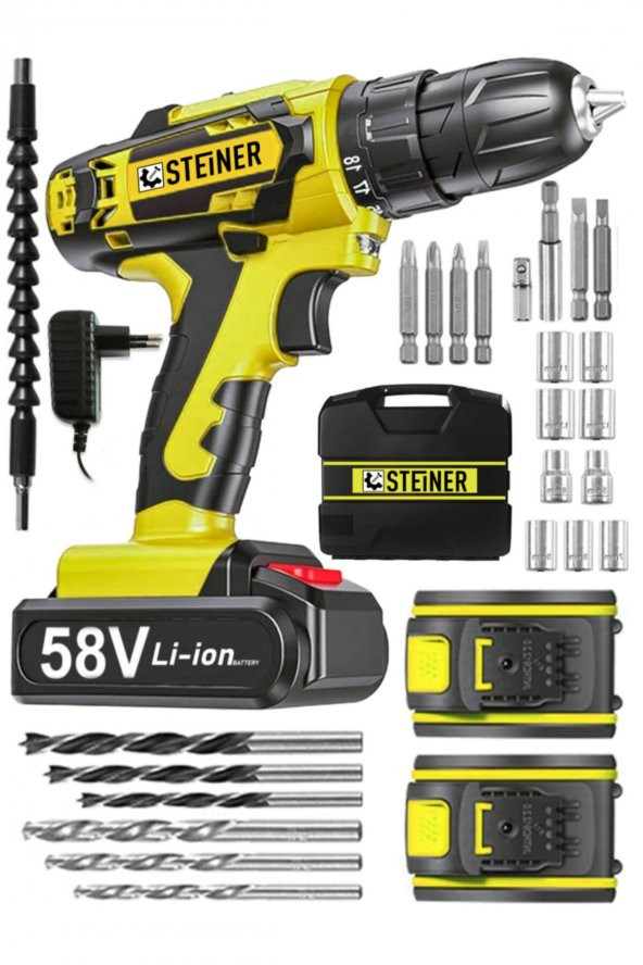 STEİNER Alman V-tech 58 V 5 Ah Çelik Motor Çelik Şanzuman Darbeli Şarjlı Çift Akülü Vidalama Matkap ürün görseli 1