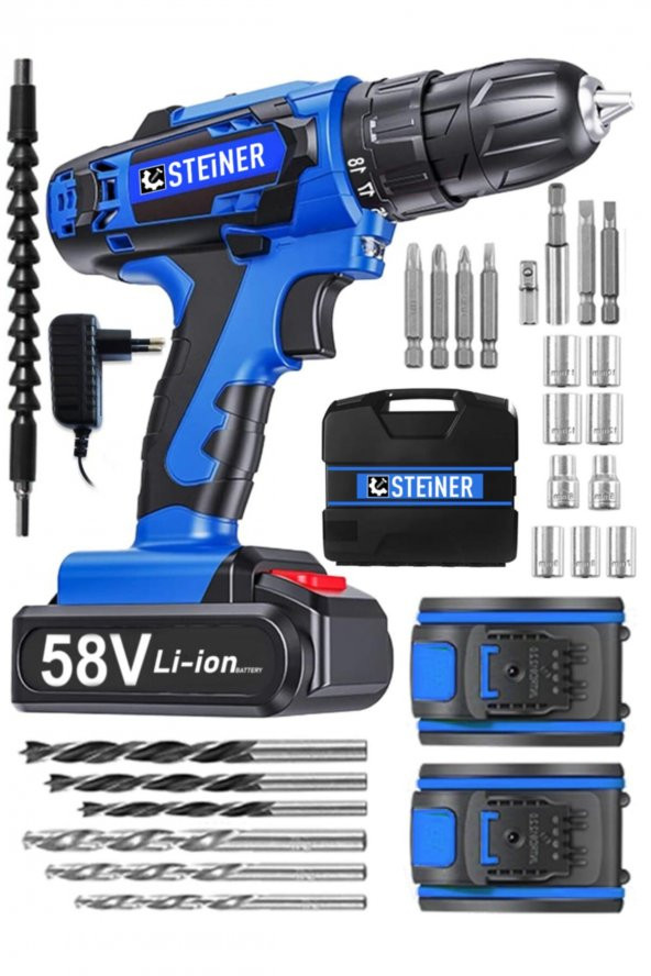 STEİNER Alman V-tech 58 V 5 Ah Çelik Motor Çelik Şanzuman Darbeli Şarjlı Çift Akülü Vidalama Matkap ürün görseli 1