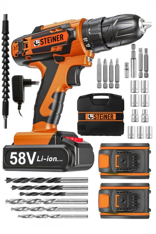 STEİNER Alman V-tech 58 V 5 Ah Çelik Motor Çelik Şanzuman Darbeli Şarjlı Çift Akülü Vidalama Matkap ürün görseli 1