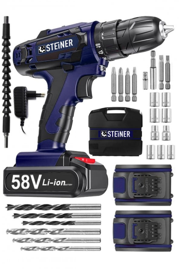STEİNER Alman V-tech 58 V 5 Ah Çelik Motor Çelik Şanzuman Darbeli Şarjlı Çift Akülü Vidalama Matkap ürün görseli 1