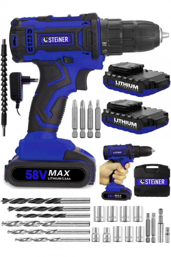 STEİNER Germany Technology Cooper 58 V 5 Ah Darbeli Metal Şanzıman Şarjlı Çift Akülü Vidalama Matkap ürün görseli 1