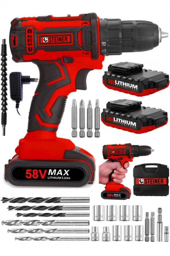 STEİNER Germany Technology Cooper 58 V 5 Ah Darbeli Metal Şanzıman Şarjlı Çift Akülü Vidalama Matkap ürün görseli 1