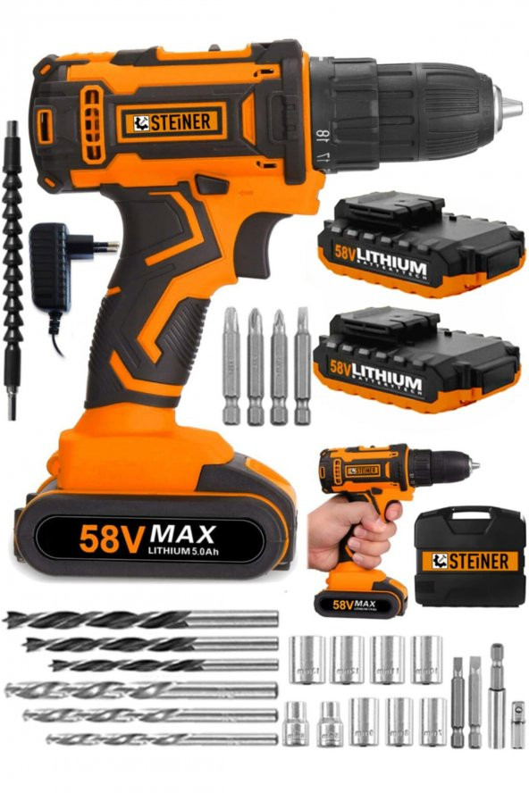 STEİNER Germany Technology Cooper 58 V 5 Ah Darbeli Metal Şanzıman Şarjlı Çift Akülü Vidalama Matkap ürün görseli 1