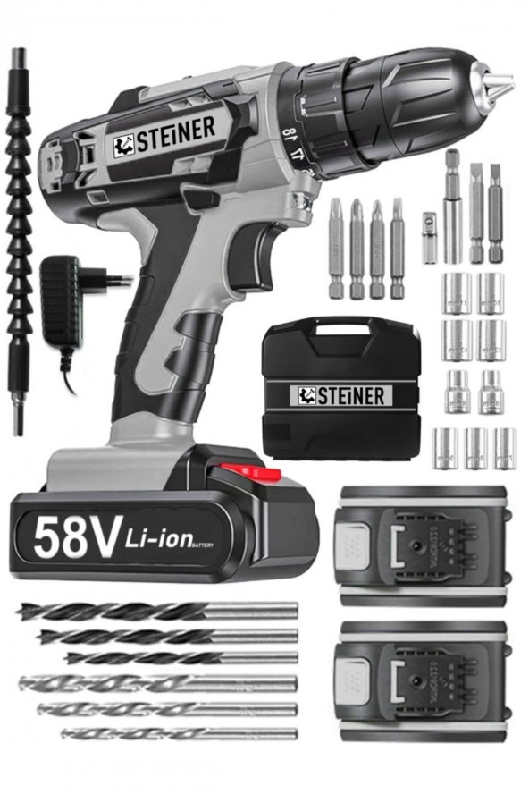 STEİNER Alman V-tech 58 V 5 Ah Çelik Motor Çelik Şanzuman Darbeli Şarjlı Çift Akülü Vidalama Matkap ürün görseli 1