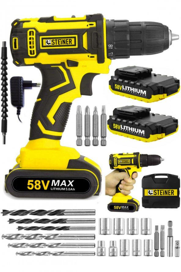 STEİNER Germany Technology Cooper 58 V 5 Ah Darbeli Metal Şanzıman Şarjlı Çift Akülü Vidalama Matkap ürün görseli 1
