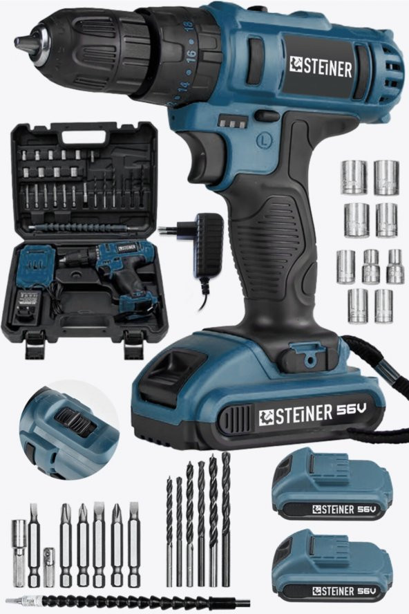 STEİNER Germany Technology Darbeli 56 V 5 Ah Bakır Sargılı Çift Akülü Şarjlı Vidalama Matkap Darkblu ürün görseli 1