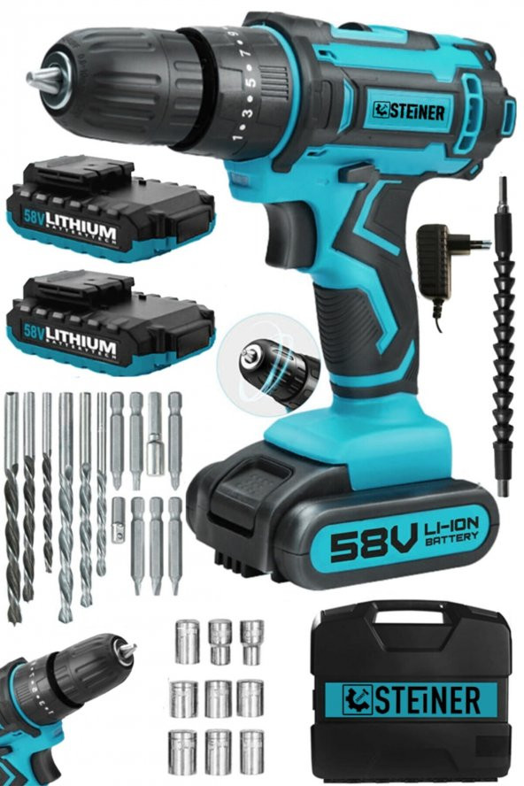 STEİNER Germany Technology Titan 58 V 5 Ah Darbeli Çift Akülü Vidalama Metal Şanzıman Şarjlı Matkap ürün görseli 1