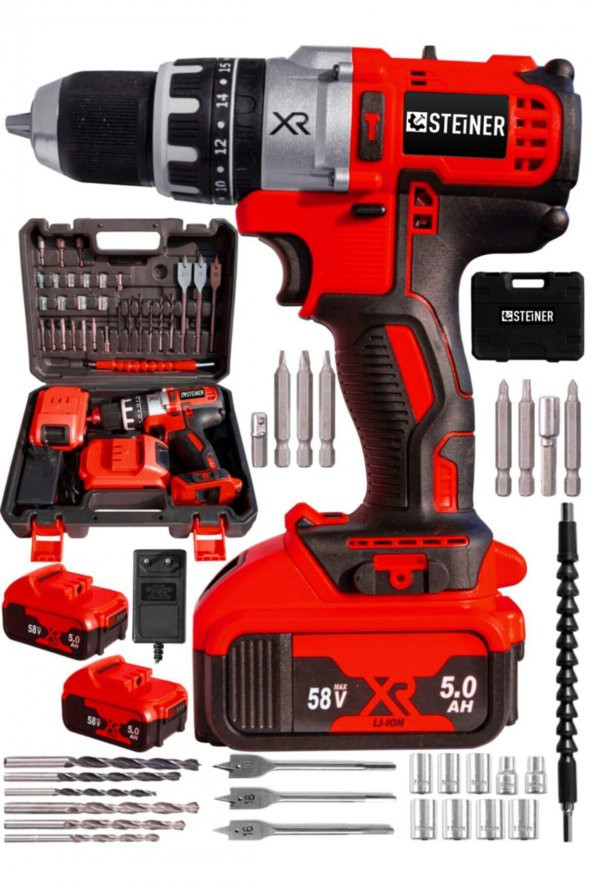 STEİNER Germany Technology Darbeli 58 V 5 Ah Red Xr Li-ion Çift Akülü Şarjlı Vidalama Matkap Pro Set ürün görseli 1
