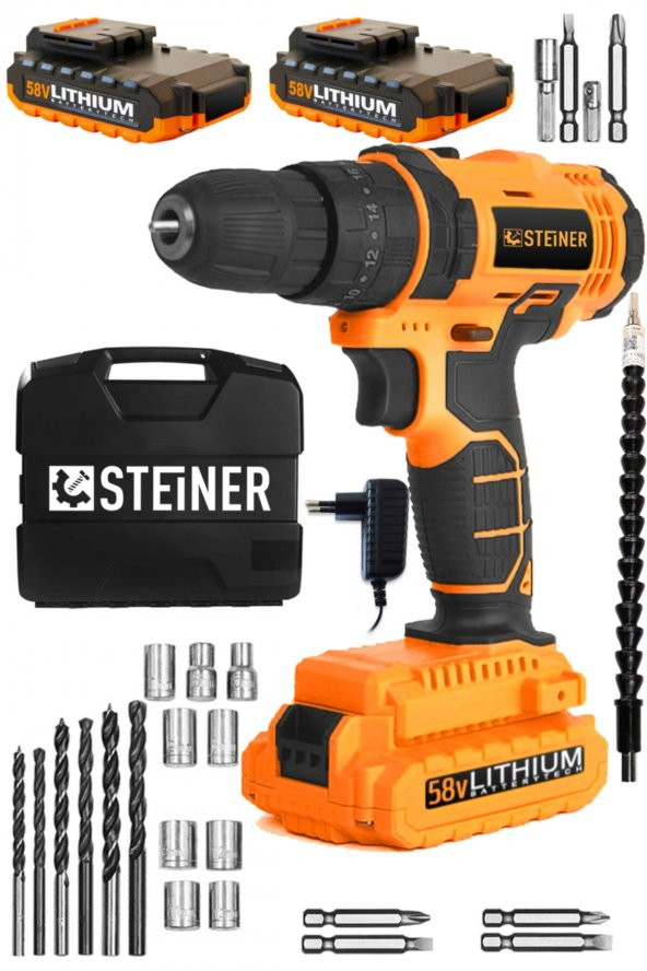 STEİNER Germany Technology Darbeli 58 V 5 Ah Metal Şanzıman Çift Akü Şarjlı Vidalama Matkap 24 Parça ürün görseli 1