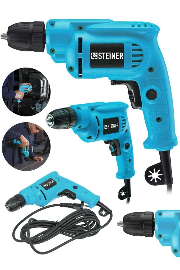 STEİNER Alman 1400 Watt 10 Mm Professional Bakır Sargılı Kablolu Darbesiz Vidalama Matkap Mavi ürün görseli 1
