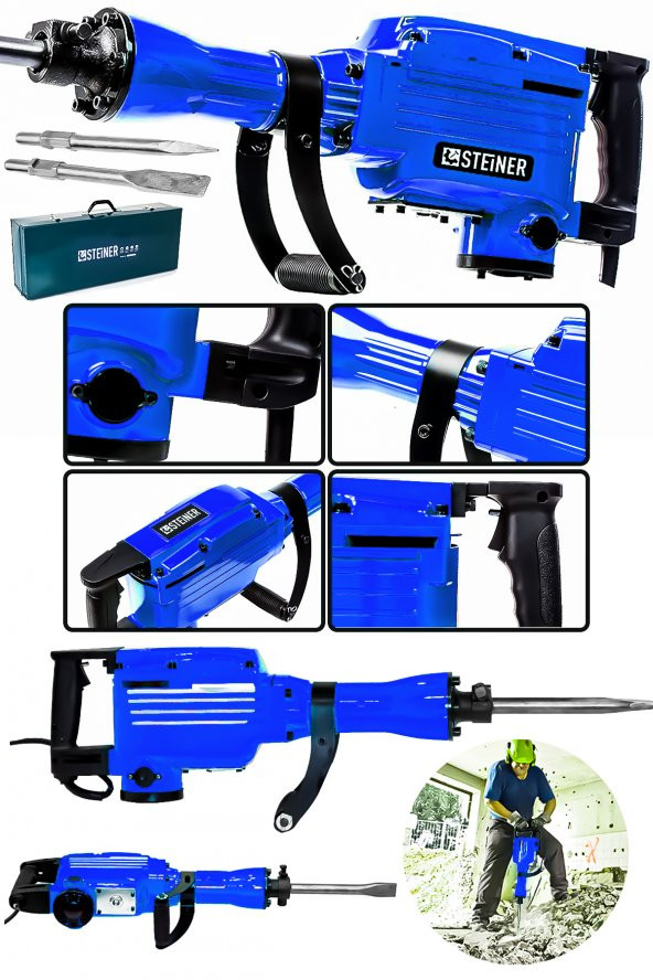 STEİNER Alman Profesyonel 5200 Watt 16 Kg 58 J Kırıcı Delici Hilti 65Mm Mavi + Kesici ve Kırıcı Uç ürün görseli 1