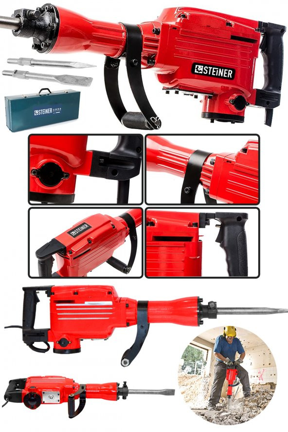 STEİNER Alman Profesyonel 5200 Watt 16 Kg 58 J Kırıcı Delici Hilti 65Mm Kırmızı + Kesici ve Kırıcı Uç ürün görseli 1
