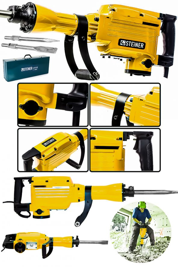 STEİNER Alman Profesyonel 5200 Watt 16 Kg 58 J Kırıcı Delici Hilti 65Mm Sarı + Kesici ve Kırıcı Uç ürün görseli 1