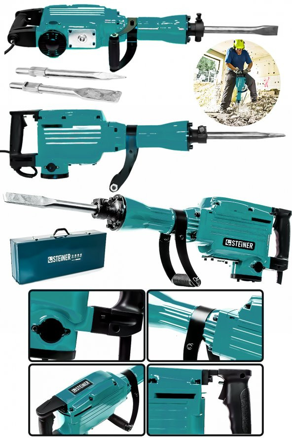 STEİNER Alman Profesyonel 5200 Watt 16 Kg 58 J Kırıcı Delici Hilti 65Mm Yeşil+ Kesici ve Kırıcı Uç ürün görseli 1