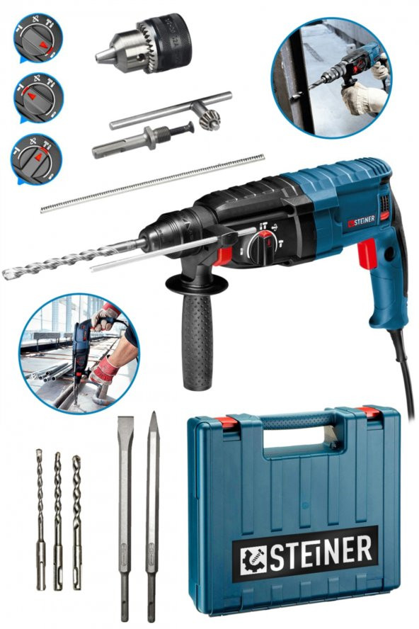 STEİNER Alman 4000 Watt Profesyonel Kırıcı Delici Hilti Darbeli Matkap + 5 Adet Uç + Mandren ürün görseli 1